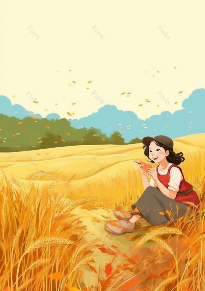 开心的女孩坐在麦田里二十四节气之芒种插画背景,插画/手绘图,插画/手绘图库,插画/手绘图下载,插画/手绘